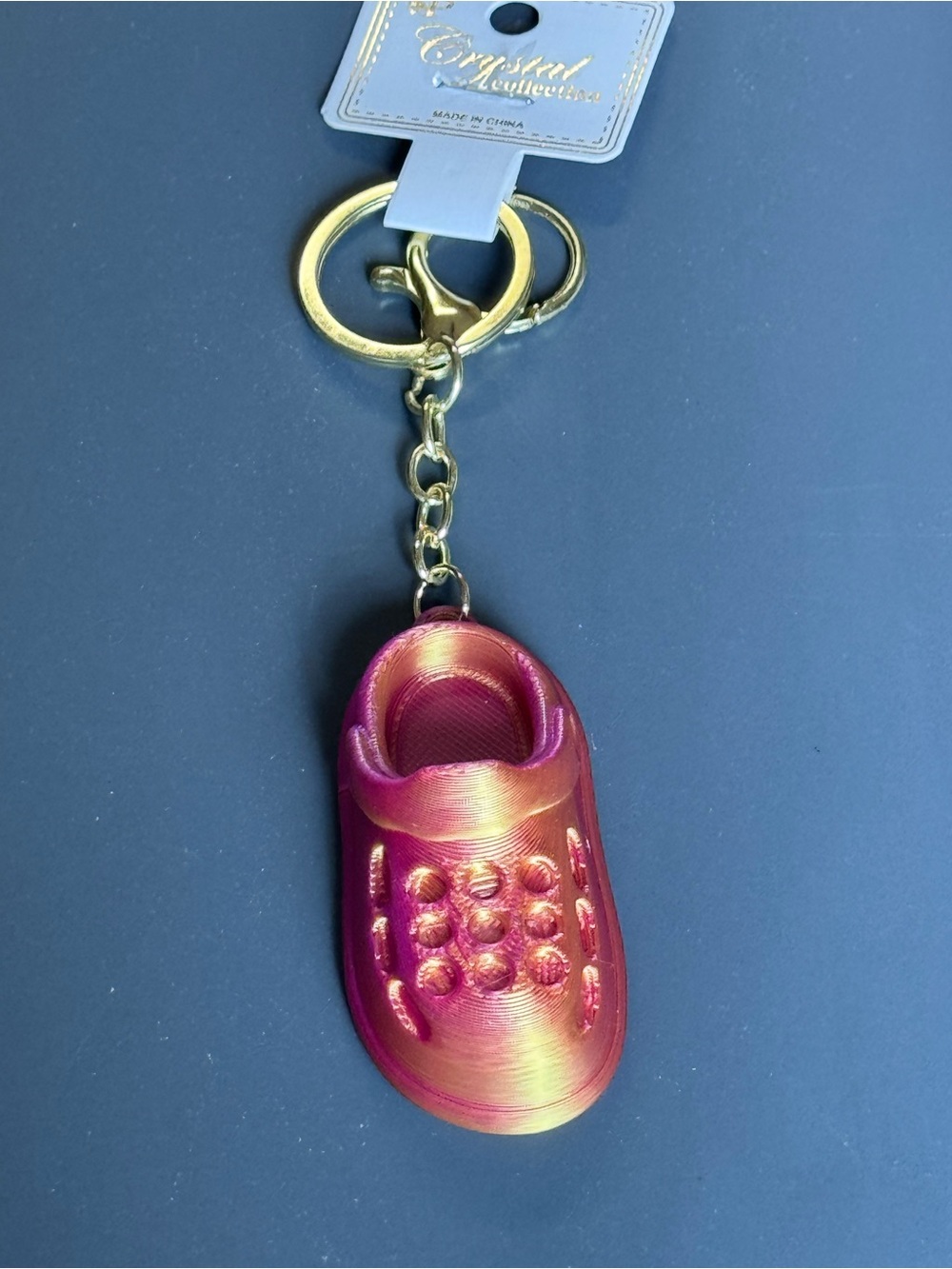 NWT 3D Printed Croc Clog Shoe Keychain Pink  Gold Silk PLA Bag Charm